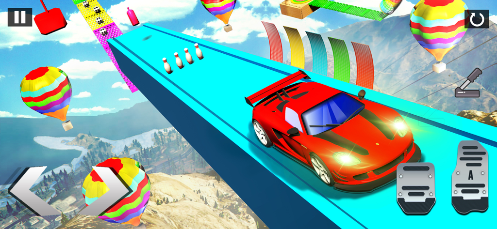 Drift Race Car Driving Games - Red sports car driving on a sky high mega ramp in a stunt racing game