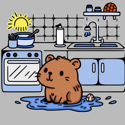 cute capybara taking a bath in a kitchen