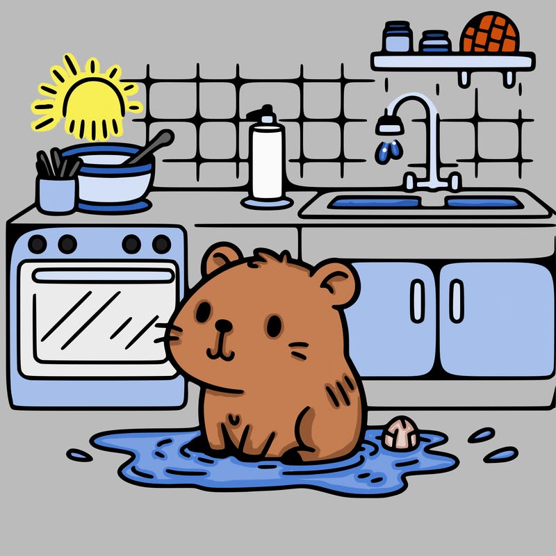 cute capybara taking a bath in a kitchen