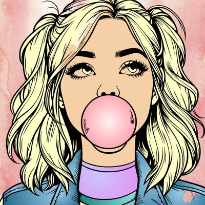 realististic girl blowing bubble -gum