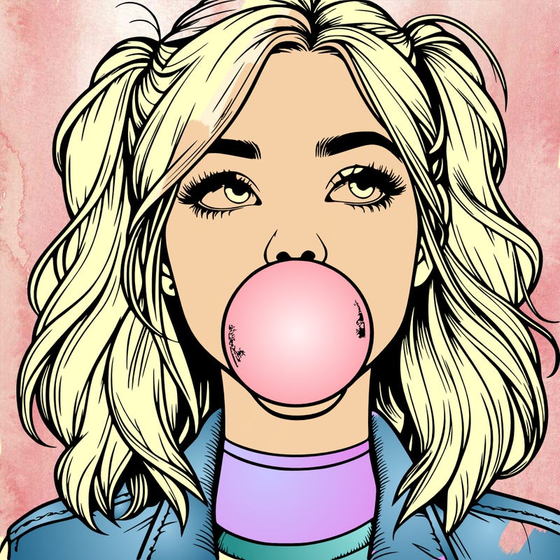 realististic girl blowing bubble -gum