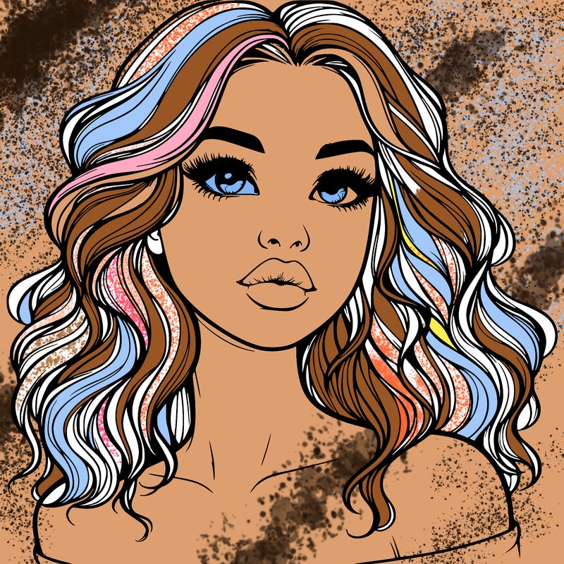 realistic girl with wavy hair and lips