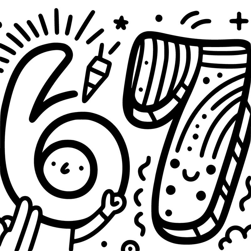 make a big colouring page of a 6 and 7