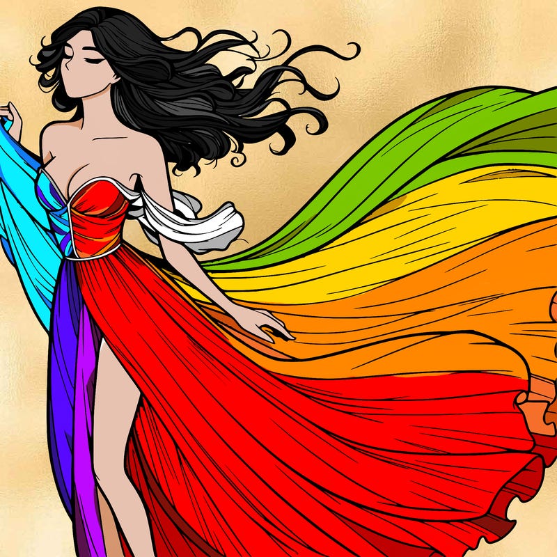 realistic woman in dress flowing the the wind