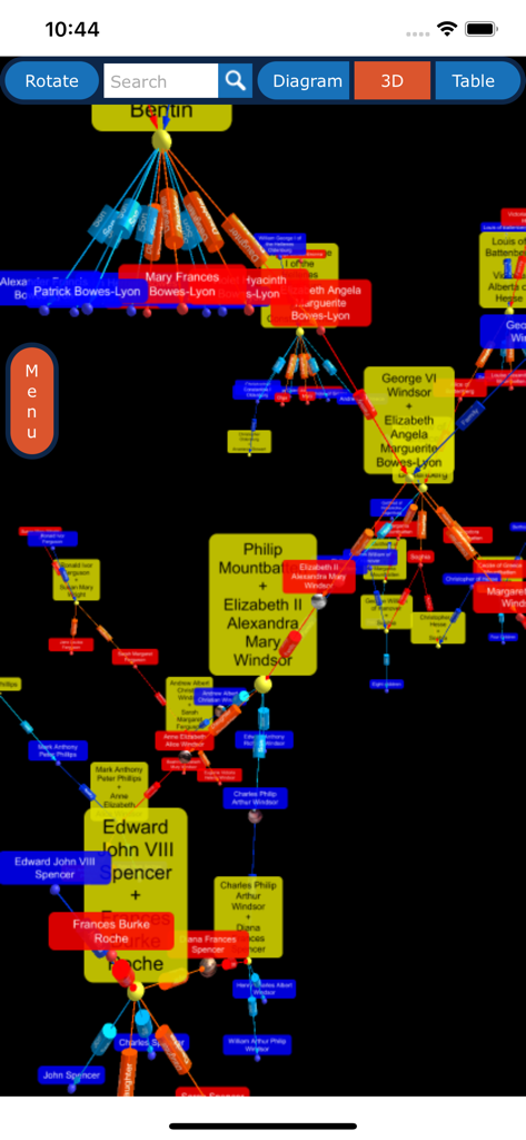 KnowledgeBase Builder - A complex visual mind map and relationship diagram showing interconnected data nodes within the KnowledgeBase Builder app interface