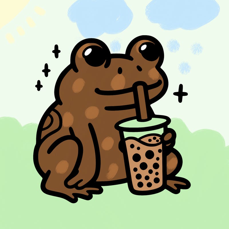 frog drinking boba tea