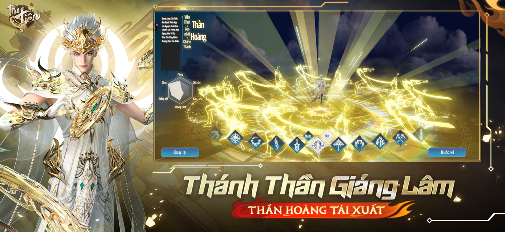 Tru Tiên 3D - Thanh Vân Chí - Menu de sélection de classe de personnage du jeu mobile Tru Tien 3D montrant un guerrier en armure blanche et dorée.