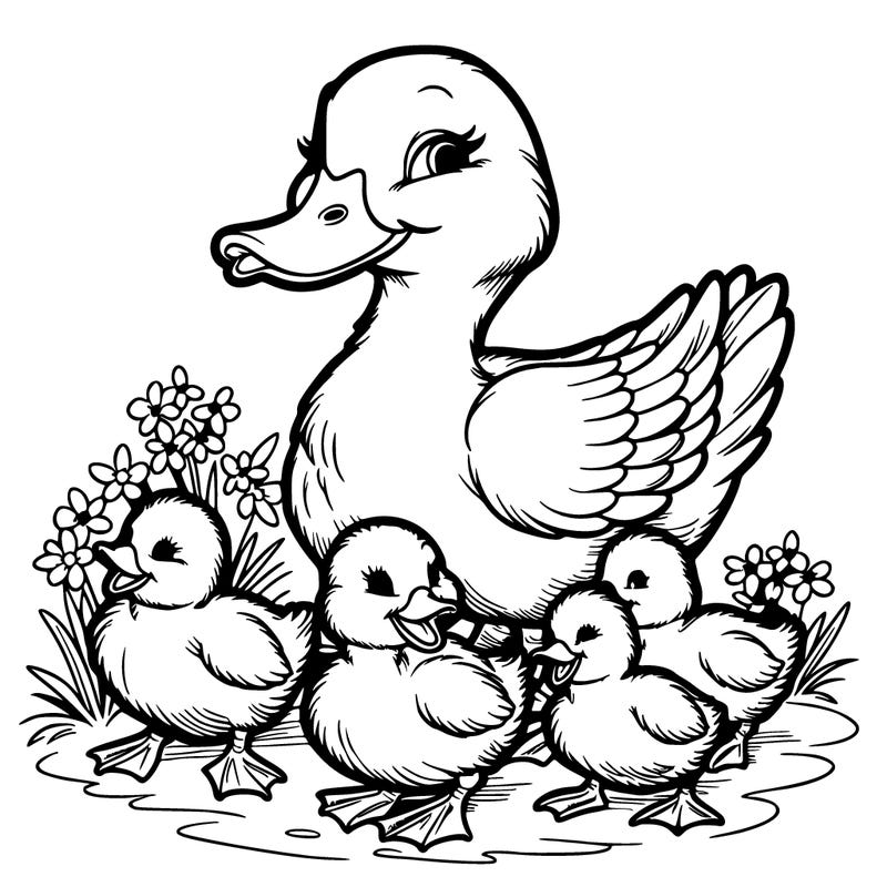 duck with ducklings realistic