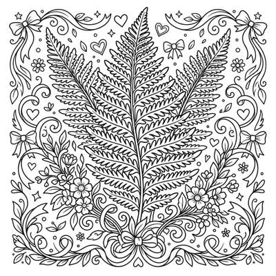 This exquisite Mother's Day coloring page features a majestic royal fern at its heart, surrounded by delicate floral arrangements and sweet bows. It's the perfect way to show appreciation with a personalized, hand-colored gift for Mom.