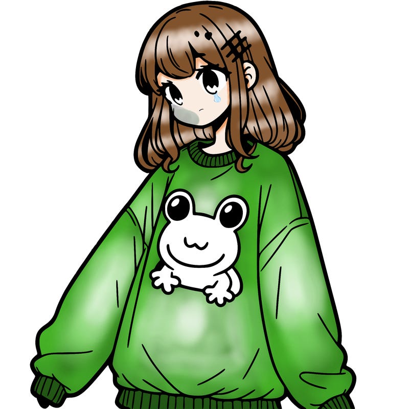 girl wearing frogging sweatshirt
