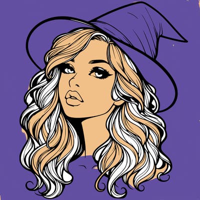 realistic witch girl with wavy hair and lips