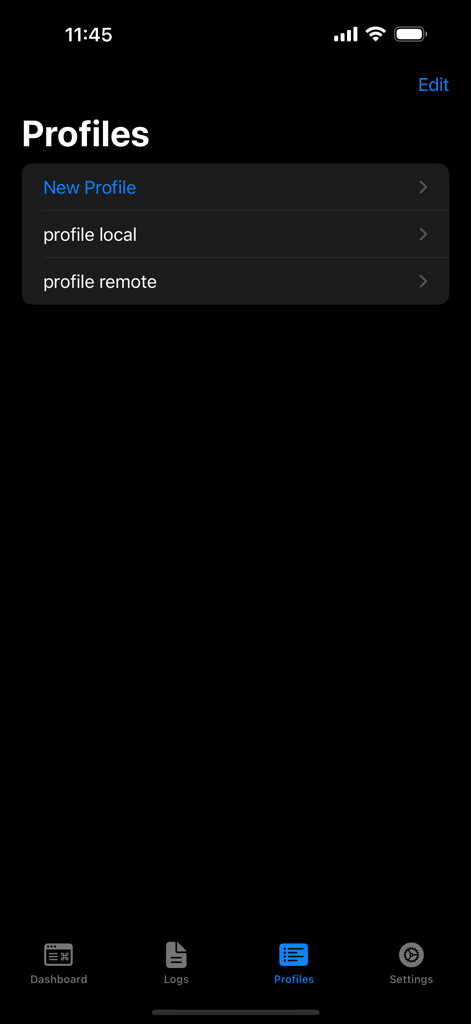 Profiles management interface in the sing-box VT proxy application