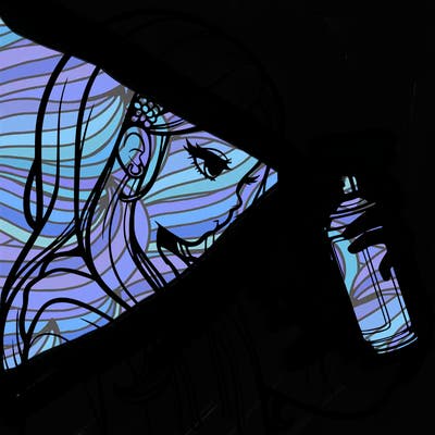 a realistic girl spray painting