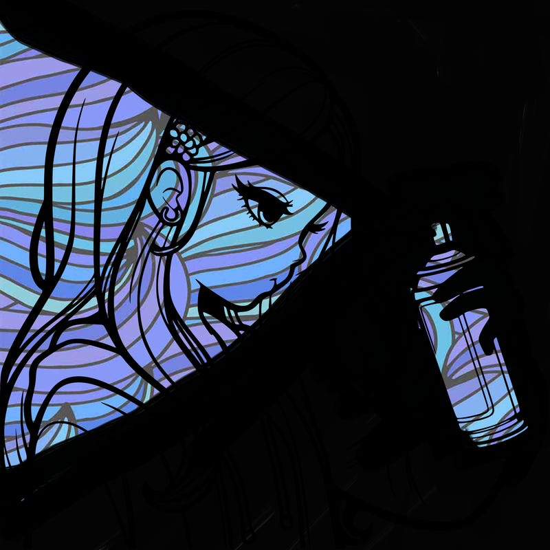 a realistic girl spray painting