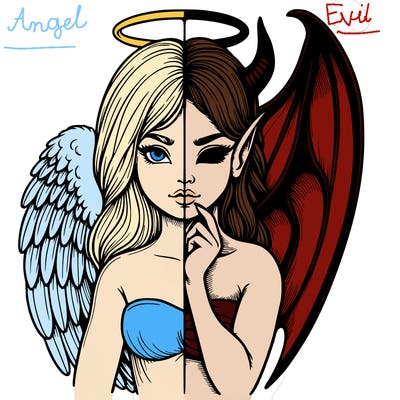 realistic angel half demon