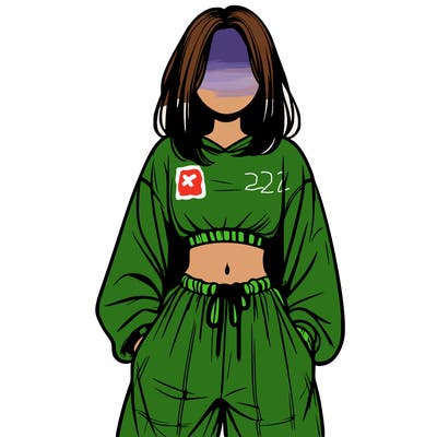 realistic girl faceless with baggy pants and a crop top