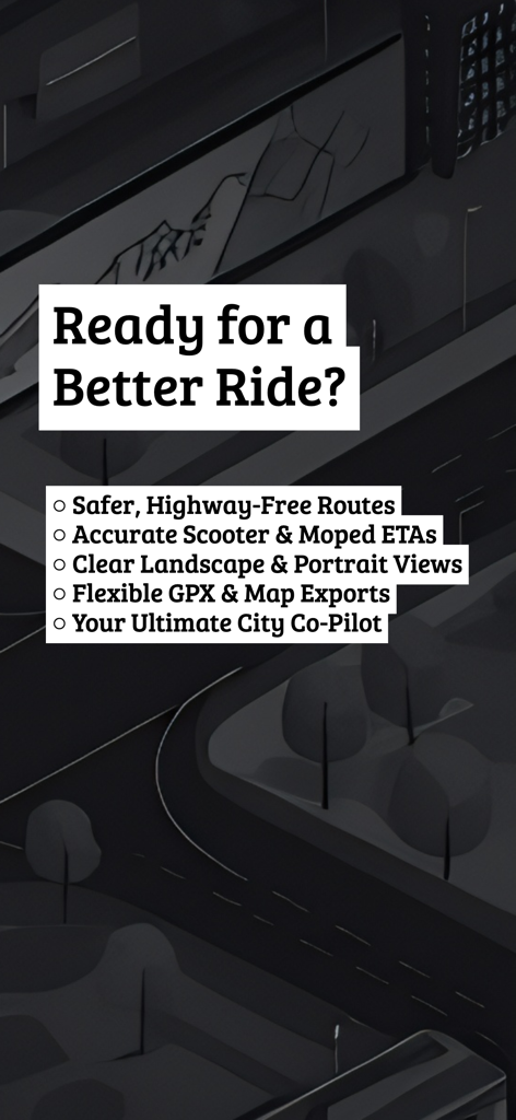Urban Rider Scooter navigation - Funzionalità dell'app Urban Rider per percorsi per scooter senza autostrade e stime accurate dei tempi di arrivo in città