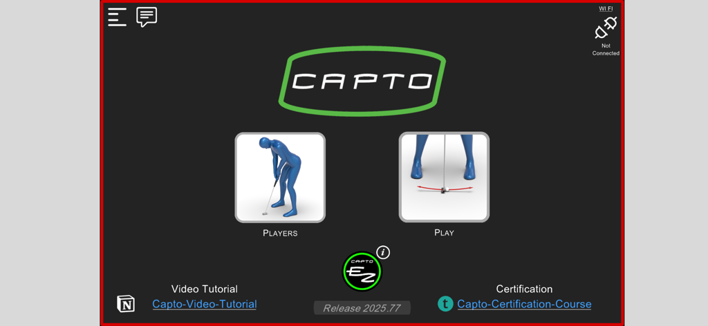 Main dashboard of the Capto Golf app featuring Players and Play modes