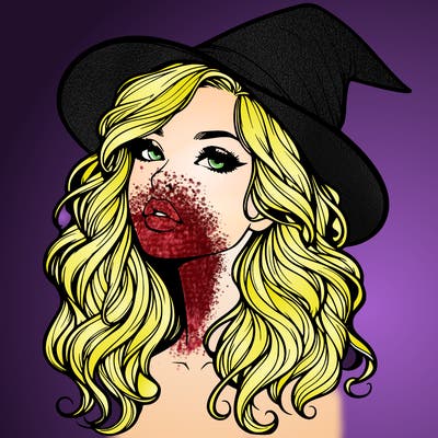 realistic witch girl with wavy hair and lips