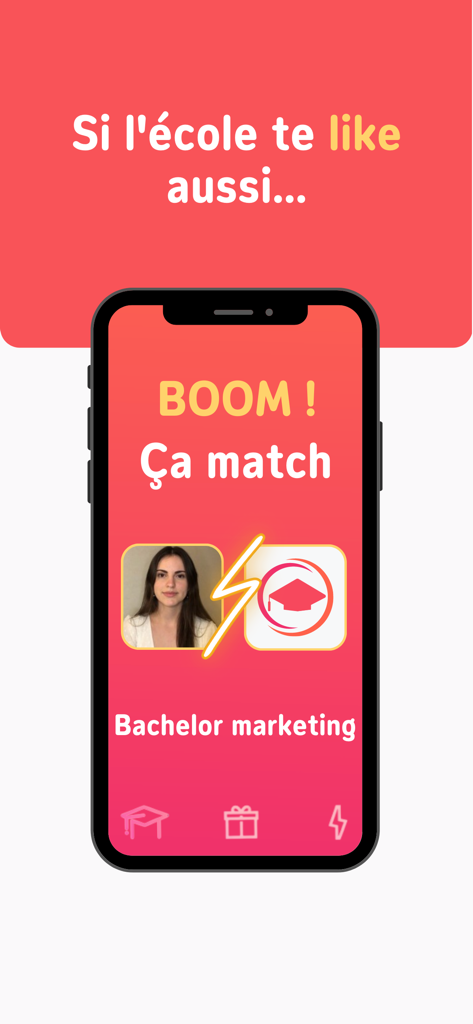 Orientation Parcoursup & Bac+3 - Un match réussi entre un étudiant et un programme de Bachelor en marketing sur l'interface de l'application StudyMatch.