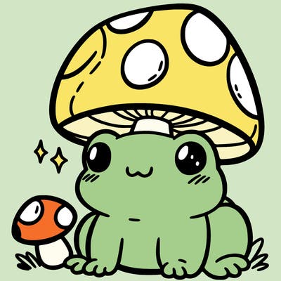 a cute frog with a mushroom hat