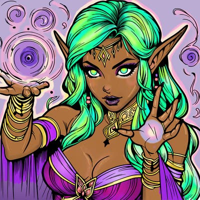 realistic scary beautiful elf sorceress casting spell