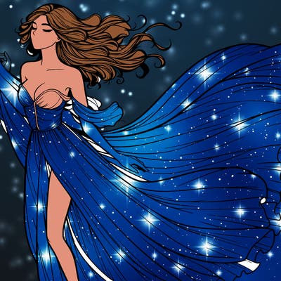 realistic woman in dress flowing the the wind