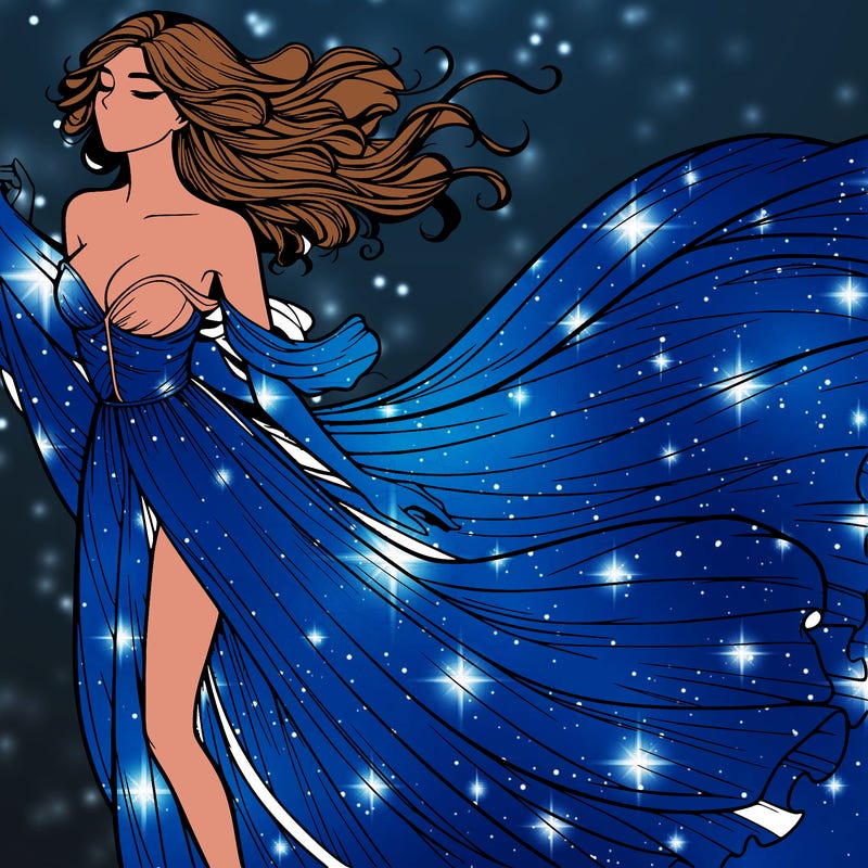 realistic woman in dress flowing the the wind