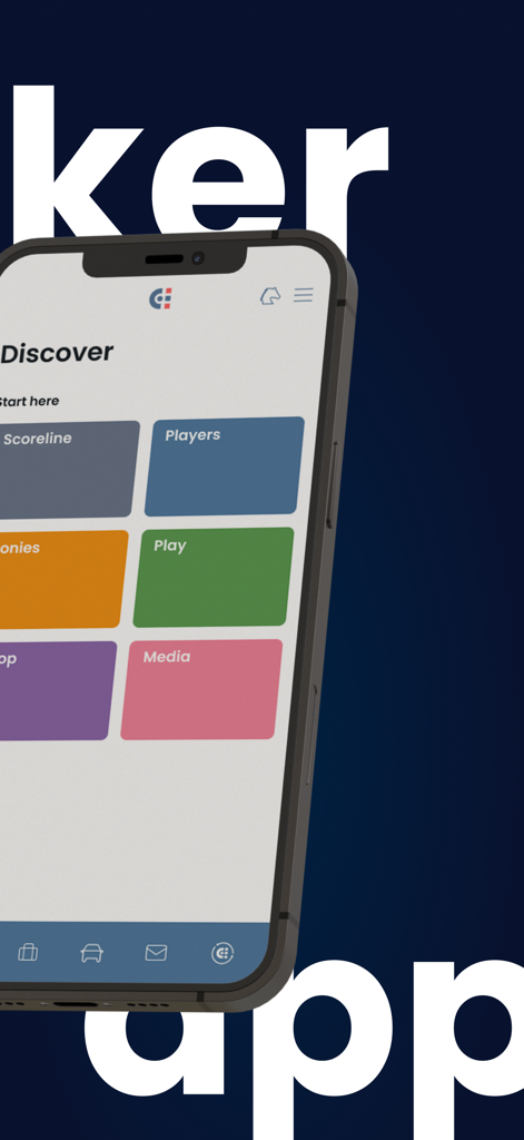 ChukkerApp - ChukkerApp discover menu showing polo scores and player categories on a mobile device