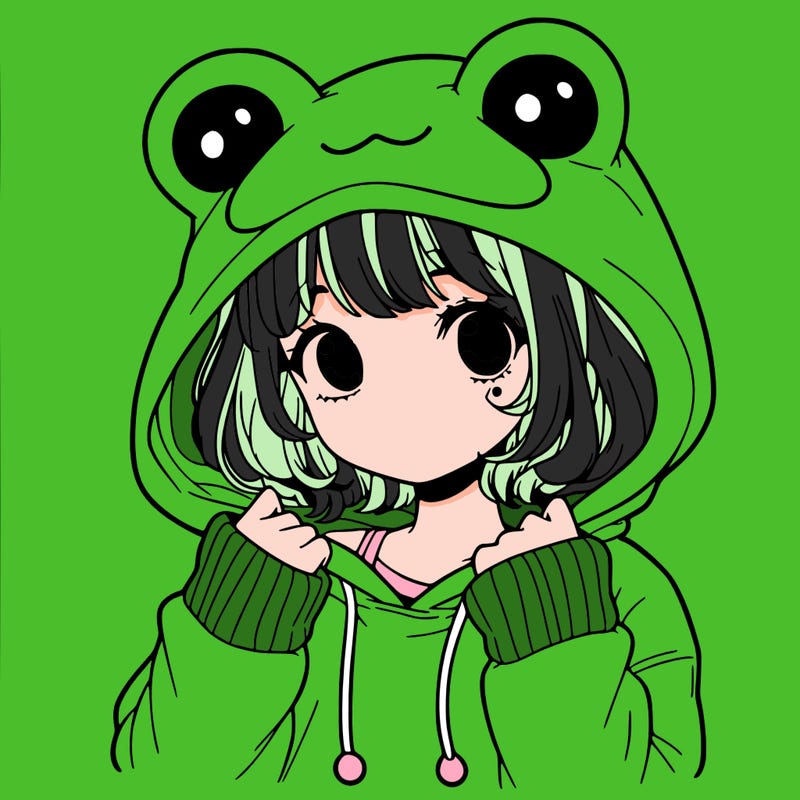 a cute teenage girl wearing a frog hoodie