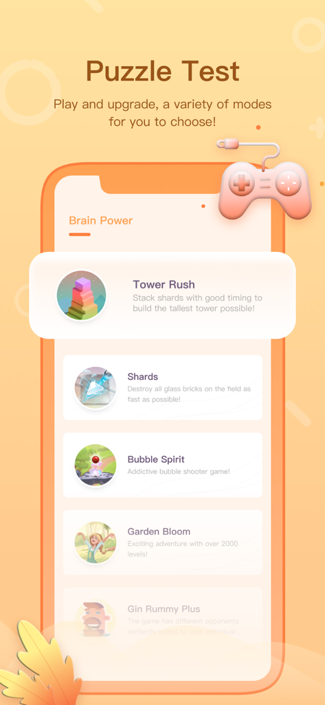 Life Key app interface showing puzzle test and brain power games