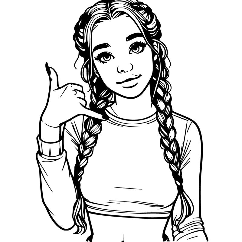 realistic teenage girl with braids and a crop top doing 🤙