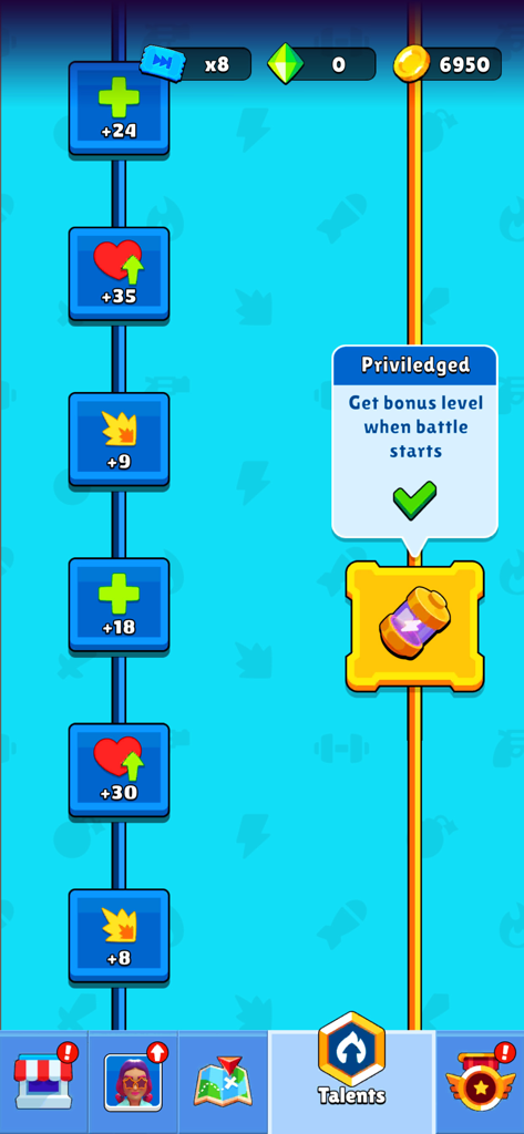 Survive Squad - Survive Squad mobile game talents screen showing character skill upgrades and progression paths