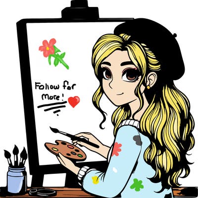 realistic girl artist painting a blank canvas