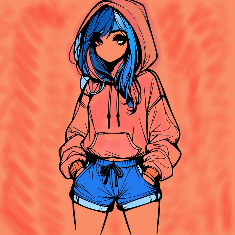 realistic girl in shorts and hoodie