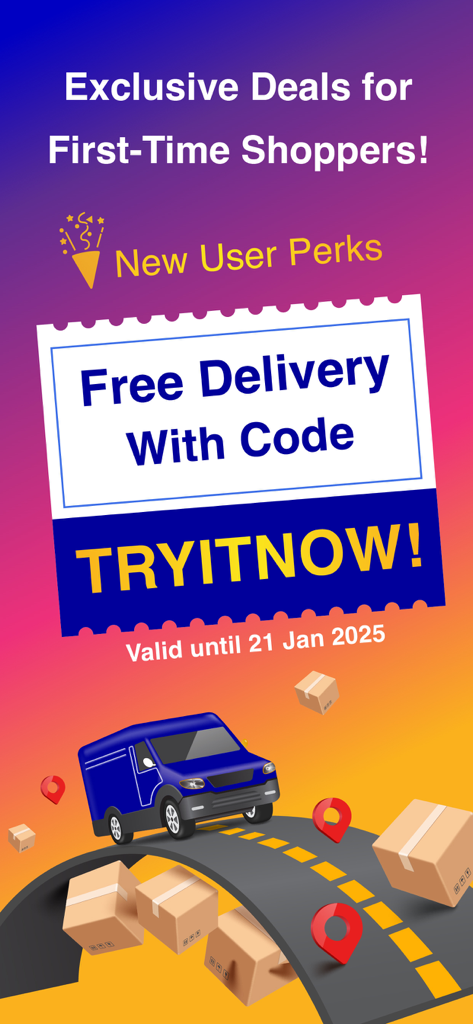 Villa Market - Screenshot der Villa Market App, der ein kostenloses Lieferangebot für Neukunden mit einem Gutscheincode zeigt