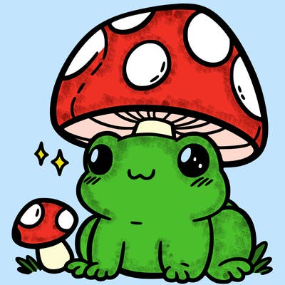 a cute frog with a mushroom hat