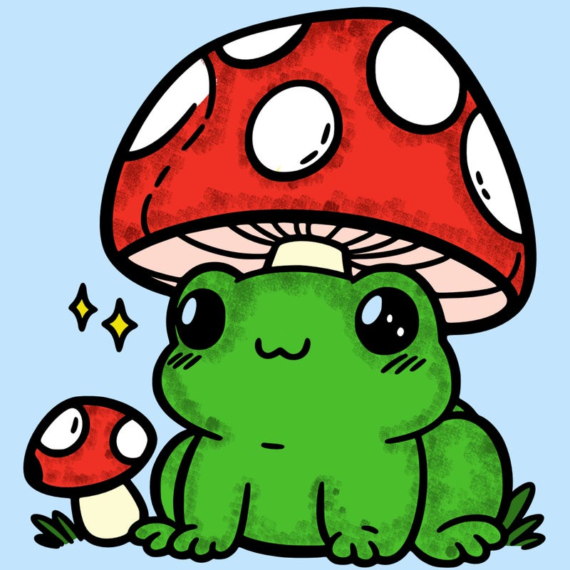 a cute frog with a mushroom hat