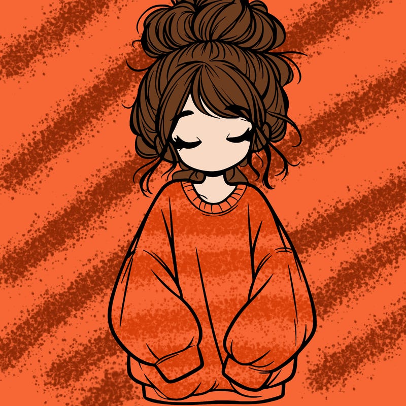 girl with baggy sweatshirt and messy bun