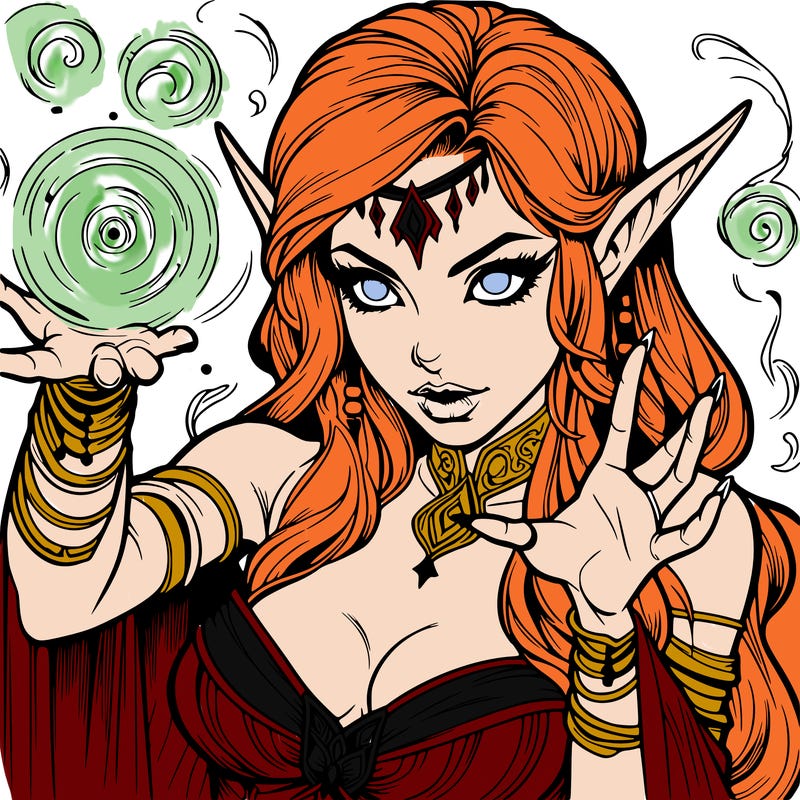 realistic scary beautiful elf sorceress casting spell