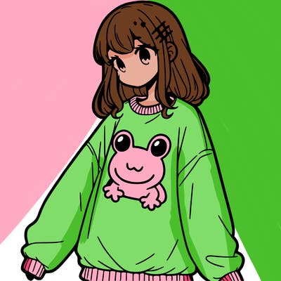 girl wearing frogging sweatshirt