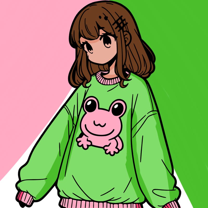 girl wearing frogging sweatshirt