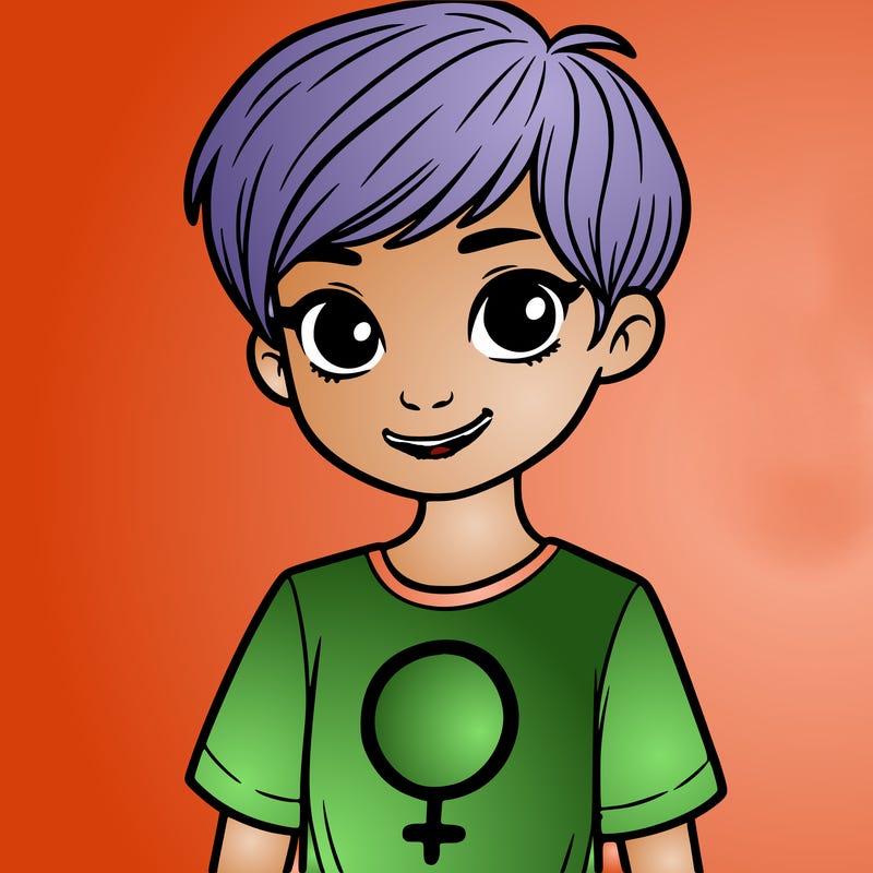 girl with pixie cut and feminist shirt