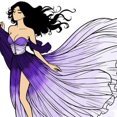 realistic woman in dress flowing the the wind