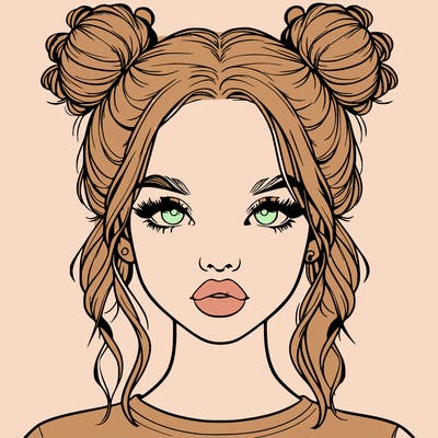 realistic girl with two buns in hair and lips