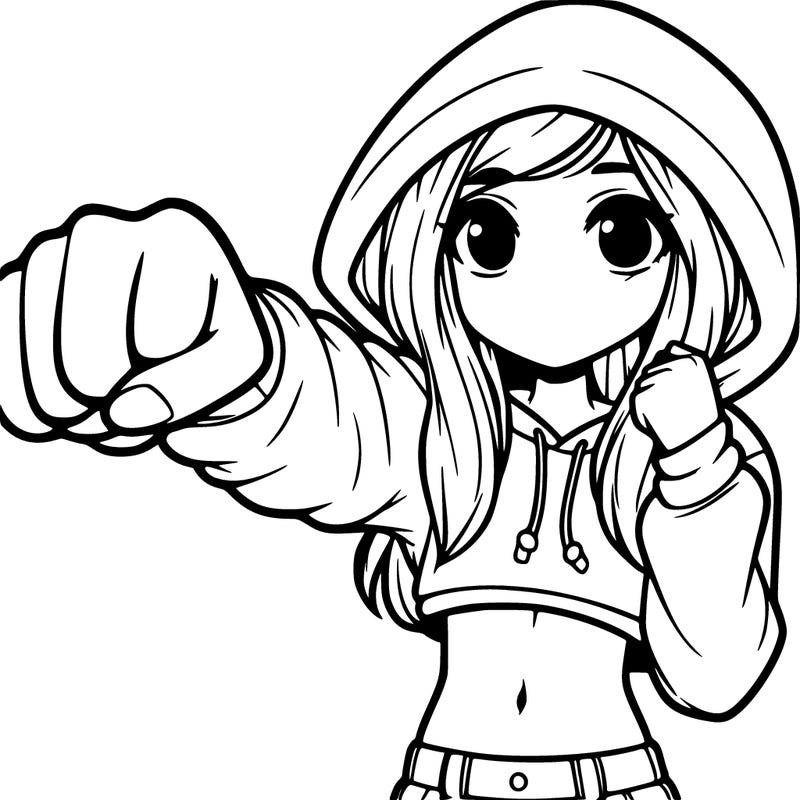 girl in crop top hoddie doing👊