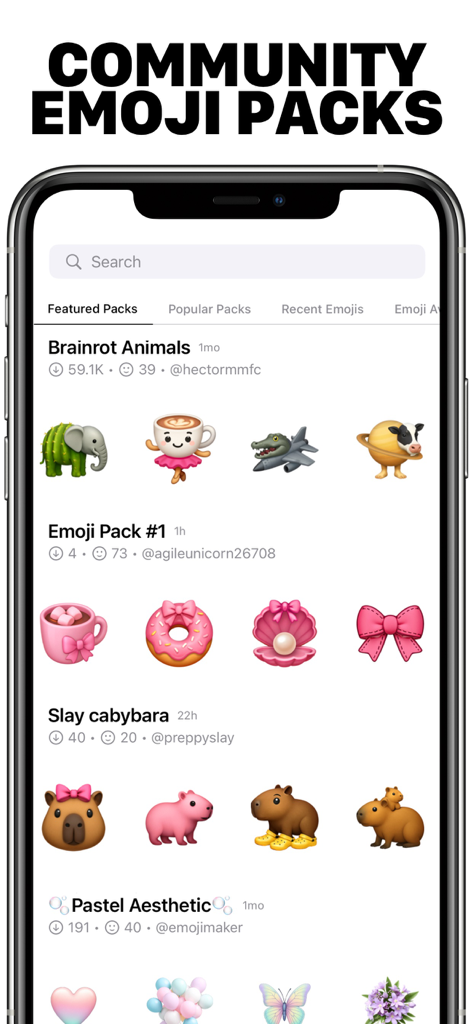 AI Emojis - AI Emojis app interface displaying community created emoji packs