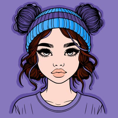 realistic girl with buns in her hair with a beanie on