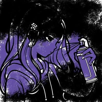 a realistic girl spray painting