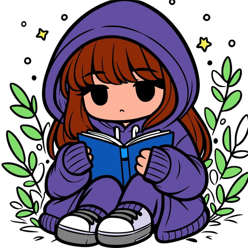 girl in oversized hoodie reading a book